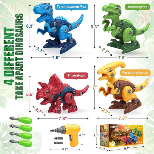 BAODLON Dinosaur Toys for Boys Age 3-7, Take Apart Building Toy with Electric Drill, Educational STEM Gift