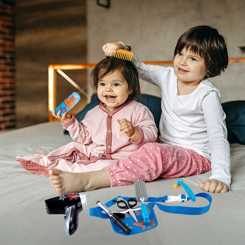deAO Stylist Hairdresser Barber Salon Role Play Set with Hairdryer and Styling Accessories