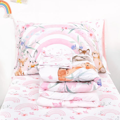 Set 4 Set Hooyax Toddler Bedding for Girls - Piece Rainbow Toddler Comforter Includes Fitted Sheet, Comforter