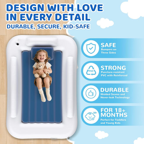 60 Inches Cozy Set Inflatable Toddler Travel Bed - Portable Toddler Bed for Travel with Safety Sides - Kids Air
