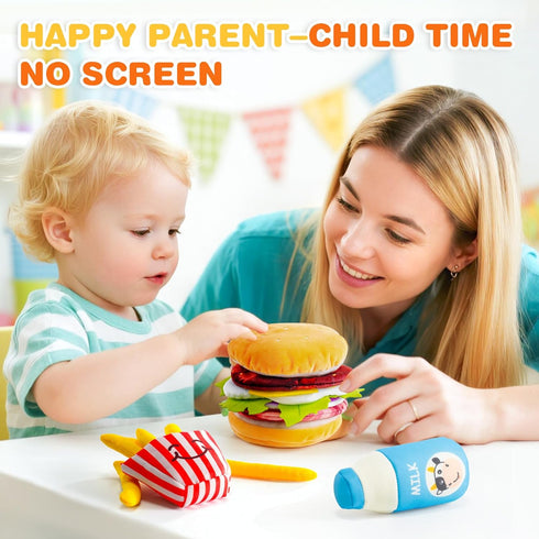 0-6-12-18 Jollybaby Soft Plush Burger Toy for Baby Months: Stuffed Hamburger Pretend Play Food & Plushies Sensory Toy
