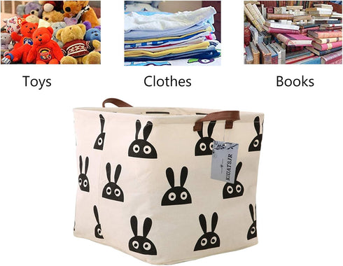 Square Storage Bins Canvas Collapsible Storage Basket with Handles - Organizer for Nursery, Kid's Toys & Laundry, Gift