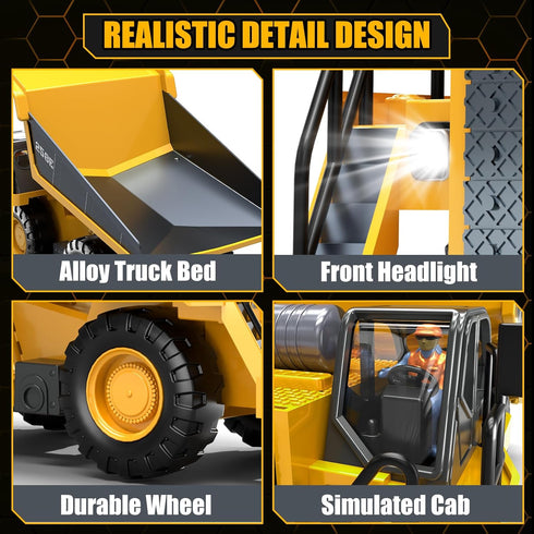 BEWEAI 9CH 2.4Ghz 2 3-12 RC Dump Truck Toy for Boys, Remote Control Play Truck Construction Vehicles, Electric Trucks