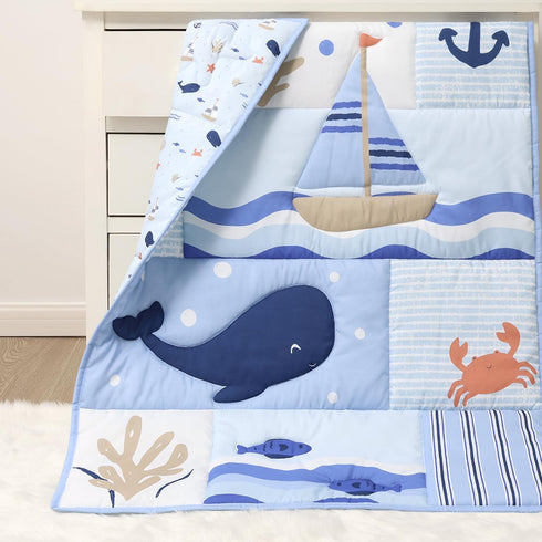3 Set The Peanutshell Piece Nautical Patch Baby Crib Bedding Boy, Baby Blanket Quilt, Fitted Crib Sheets for Boys, Navy