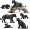 Toymany 7PCS Black Panthers Figurines with Panther Cub and Tree Trunk, Realistic