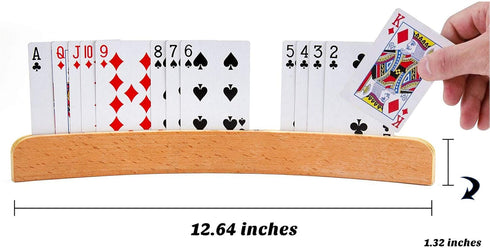 AMEROUS Wooden Playing Card Holders for Kids, Seniors, Adults - Curved Wood Tray Rack Organizer for Card Games (Set of