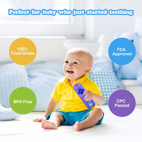 2-Pack Silicone Baby Teething Toys, TV Remote Teethers for 6-18 Months, Fire Remote Shape Sensory Toy
