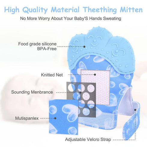 2Pack Silicone Teething Mitt, Safe Silicone Teething Toys for 0-12 Months, Soothing Infant Mitten Pain Relief