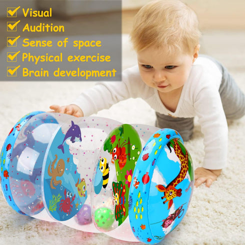 Crawling & Walking Baby Toys - Glowing Jumbo Inflatable Rolling Infant Toys for 0-6 Months to 12-18 Months, Sensory
