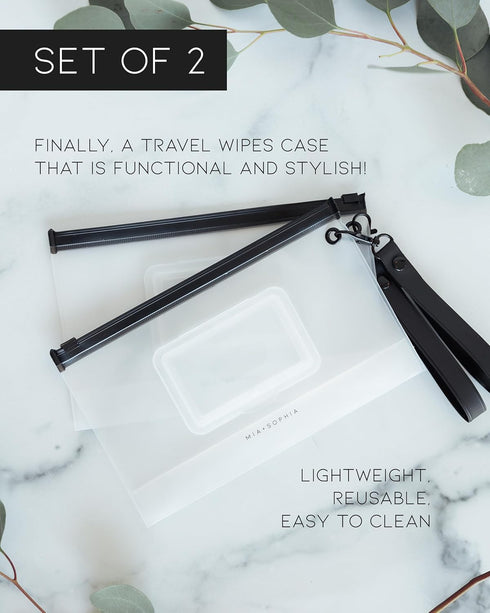 Set 2 MIA + SOPHIA of Baby Wipe Holder, Portable Reusable Wipes Pouch, Stylish Travel Wipes Case, Baby Wipes Dispenser