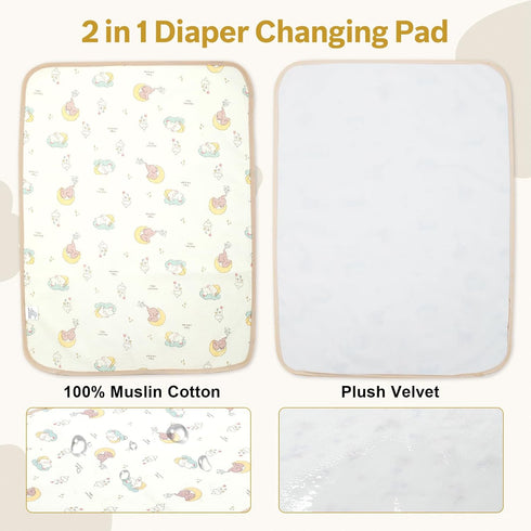 Muslin Diaper Changing Mat, Waterproof Changing Pad for Baby, Leakproof Quick Drying Pads, Portable Diaper Change