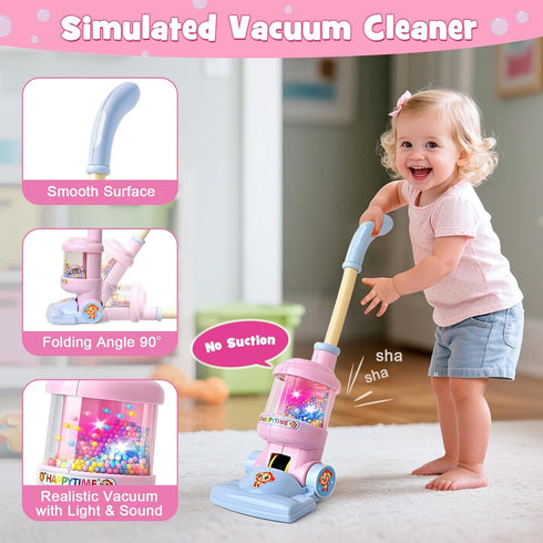 Playset 2-4, 6-Piece Set TUZT Kids Cleaning Toys for Ages Compact Pretend Vacuum with Light & Sound (No Suction)