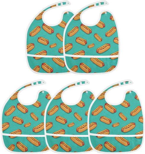 IHCVHQX 1 Pack Baby Feeding Bibs with Catcher Pocket Hot Dogs Green Toddler Sleeveless Teething Bib