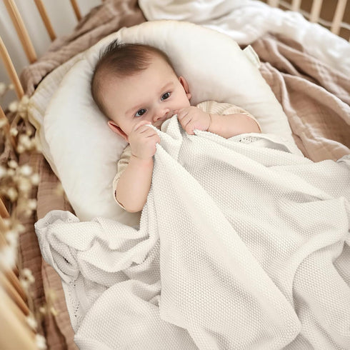 Cozy White Pointelle Baby Blanket - Soft and Breathable