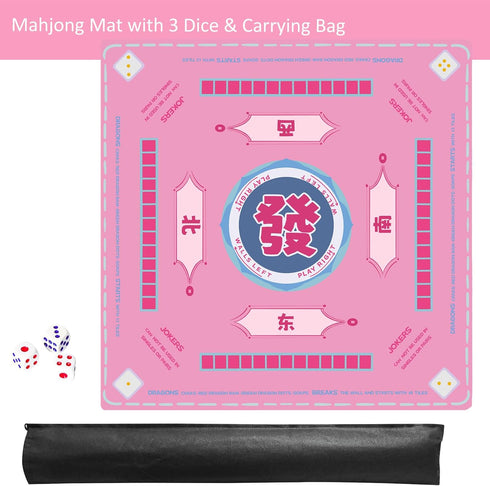 (33 33) TIASUSAN Pink Mahjong Learning Mat with Black Carrying Bag, Anti-Slip, Noise-Reducing Table Cover for Mahjong