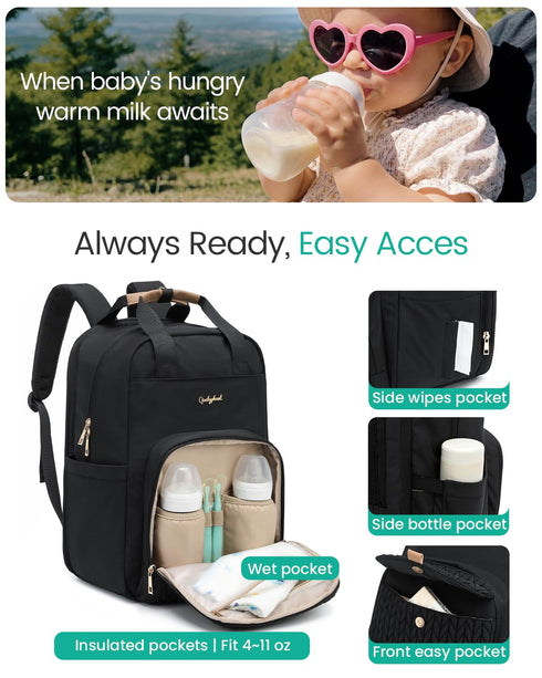 Backpack (26-36L) Qualyphant Extra Large Diaper Bag for Two Kids Twins - Expandable Baby Bag for Mom Girls Boys, Dual
