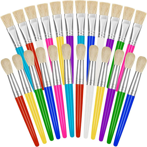 YGAOHF 24 Pcs Paint Brushes for Kids, Colorful Round and Flat Brushes, Easy Clean Toddler Paint Brushes