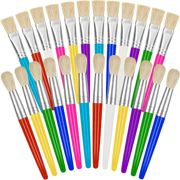 YGAOHF 24 Pcs Paint Brushes for Kids, Colorful Round and Flat Brushes, Easy Clean Toddler Paint Brushes