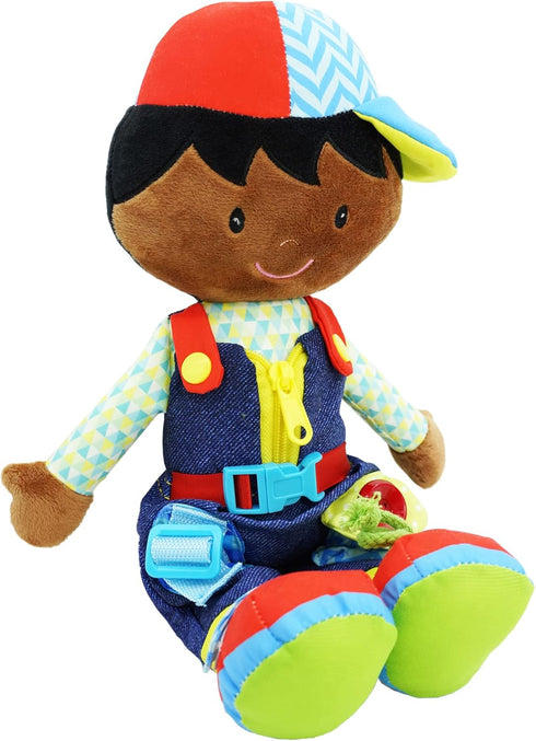 June Garden 15.5" Dressy Friends Isaiah, Educational Stuffed Plush Doll for Kids and Toddlers 2 Years+