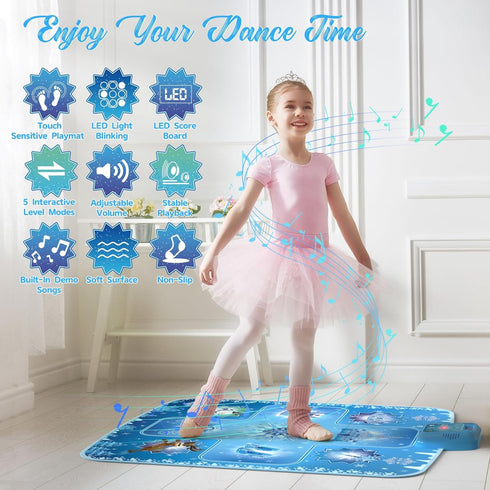 GirlsHome Dance Mat - Frozen Electronic Dance Pad with 5 Game Modes, Built-in Music, LED Kids Musical Mat