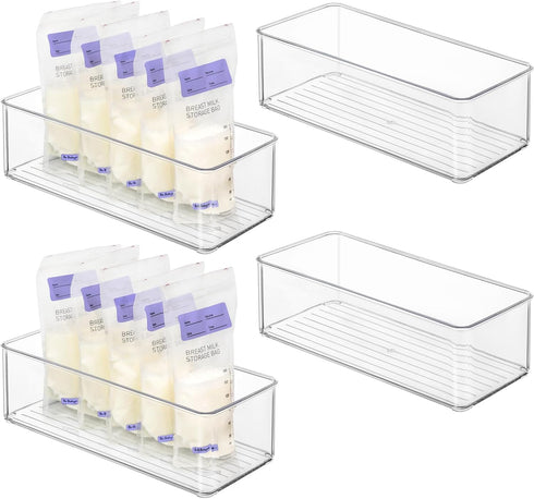 Hudgan 4 Pcs Storage Container Breastmilk for Fridge, Clear Organizer Bins for
