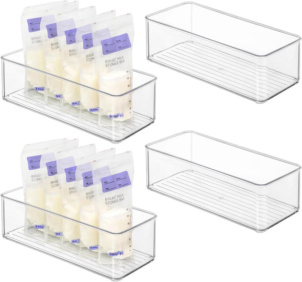 Hudgan 4 Pcs Storage Container Breastmilk for Fridge, Clear Organizer Bins for