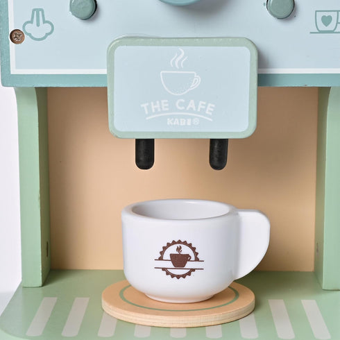 Kids Wooden Toys Toddler Pretend Play Kitchen Accessories - Green Coffee Maker Espresso Machine Playset