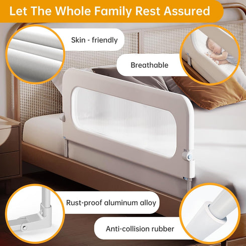 48in Baby Bed Guard Rail for Toddler - Adjustable Heights, Swing Down Bedrail, Extra Tall Child Safety Side Railing