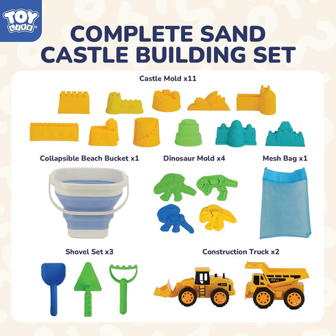 22 4-8 Summer, TOY Life Pcs Dinosaur Beach Toys for Kids Ages Collapsible Sand Toys with Construction Cars Silicone