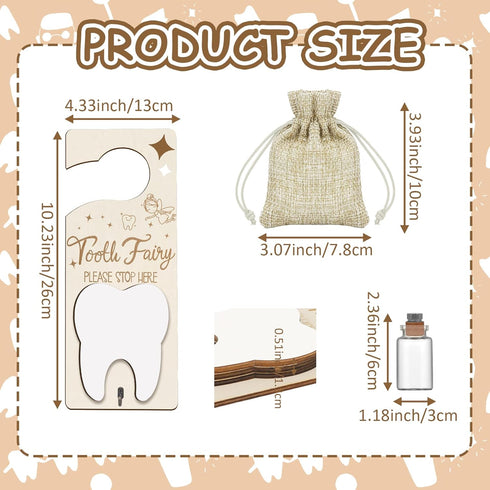 Tooth Fairy Door Hanger, Tooth Fairy Tooth Holder Kit with Money Slot Keepsake Bottle Burlap Pouch & Upgrade Night