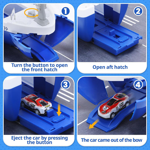 2-in-1 Playset, CUTE STONE Toy Boat & Tower Crane Cargo Ship with Lights/Sounds | Push-Go Transport Ship & Construction