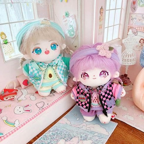 niannyyhouse 20cm Plush Doll Clothes Headband Hoodie Coat Pants Dress Up (Purple)