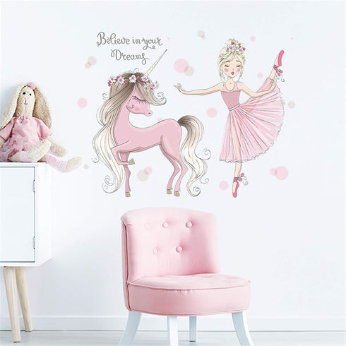 ROFARSO Cute Colorful Wall Stickers for Kids, Removable Decals for Nursery Baby Girls Bedroom Playroom (Ballet Girl