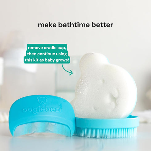 oogiebear Cradle Cap Brush Kit for Babies Gentle and Safe Scalp Massage Care with Sponge, Brush, and Comb for Newborns