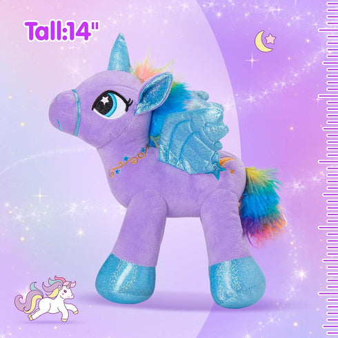 14'' Houwsbaby Purple LED Light Up Unicorn Stuffed Animal,Unicorn Plush Toy,Glowing Horse Plush Toy Night Light Glitter