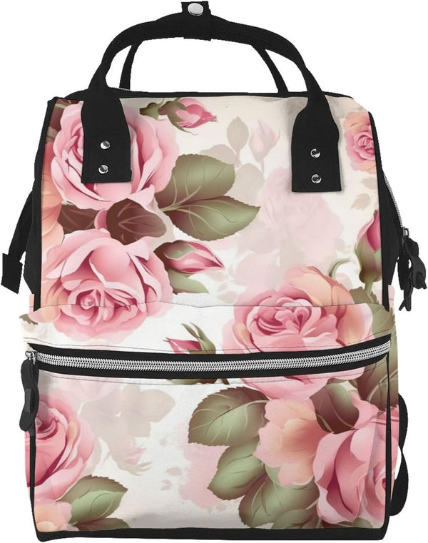 DWVTSLH Rose Floral Diaper Bag Backpack Multifunction Nappy Bags Waterproof Mummy Backpack Large
