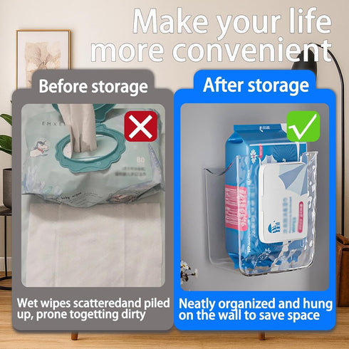 fernfern Kitchen Wipes Storage Box,Wall Mounted Flushable Wipes Holder,Clear Wipes Dispenser Wipe Tissue Storage Box