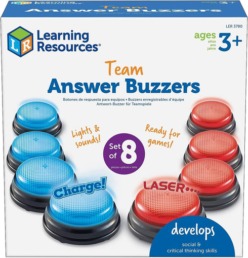 Learning Resources Team Answer Buzzers - Classroom Buzzers, Set of 8 Buzzers, Game Show Toys, Develops Social Skills,