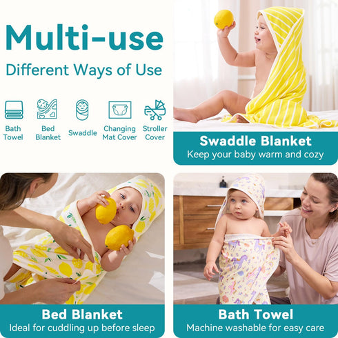 2 Pack 29x 29) Baby Hooded Towel,Viscose for Bamboo Baby Bath Towels Soft for Newborn, Baby Girls Shower Gifts, Bath