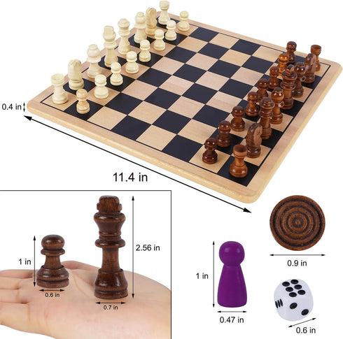 5-in-1 2 Glintoper Wooden Board Game with Reversible Boards for Chess, Checkers, Chinese Checkers, Snakes and Ladders