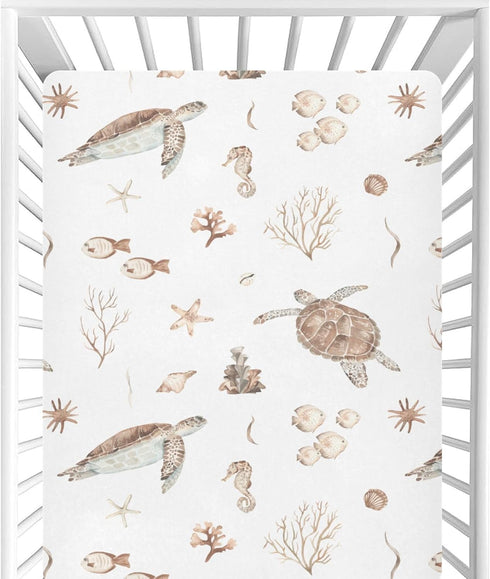 CaTaKu Crib Sheets for Girls Boys Sea Turtles Seashells Baby Sheets for Crib,Neutral