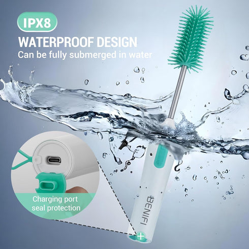 Benifi Set, Travelling Electric Bottle Brush Cleaner, Baby Bottle Brush Fully Water -Proof Bottle Brush, Long Handle