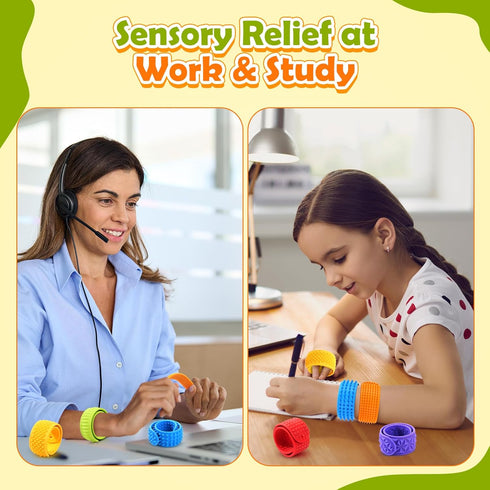 6 Pack, Sensory Fidget Toys for Kids: Textured Silicone Slap Bracelets Stress Relief Fidgets for Autism ADHD, Wearable