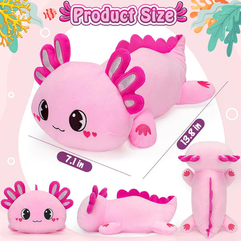 Officygnet Axolotl Plush, 13" Soft Stuffed Animal Toy, Cute Kawaii Plushies for Kids, Pink Axolotl Gift