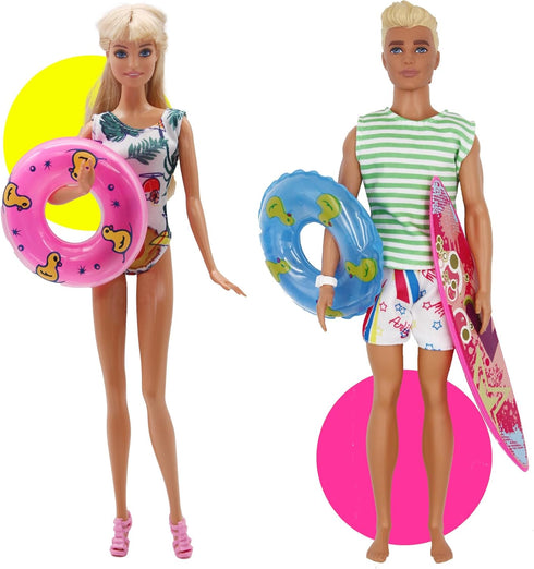 42Pcs Doll Clothes and Swimming Accessories for 12 inch Boy and Girl Dolls, Includes Bikini Swim Suit, Swim Trunks,