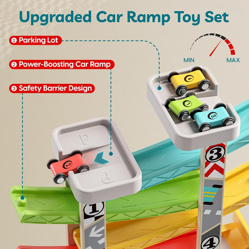 2-4 4 TOP BRIGHT Car Ramp Toys, Race Track Car Toy for Toddler Age Year Old Boy with Cars, Parking Lot & Gas Station