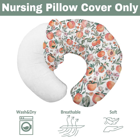 Summer Vintage Peaches Baby Nursing Pillow Covers for Boy Girl Retro Peach Flowers Leaves Nursery Slipcovers
