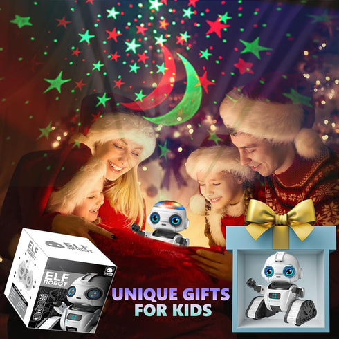 Aikmi 5-7, 6 Robot Toys for Kids Rechargeable Remote Control Robot with Projector Night Light for Kids, Gesture Sensor