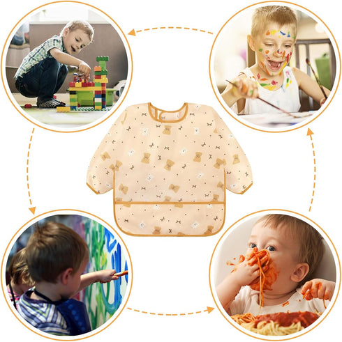 Accmor 5 Pack 6-36 Long Sleeve Bibs, Baby Smock Waterproof Sleeved Bib Smock for Baby Toddler Months