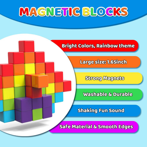 Magnetic Building Blocks, 1.65 inch Large Stacking Cubes for Toddlers, Montessori Toys (36 PCS)